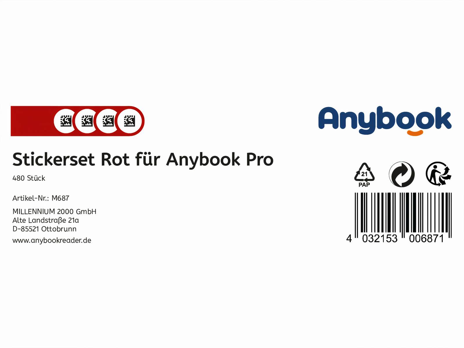 Anybook Pro Sticker Rot (480 Stück)